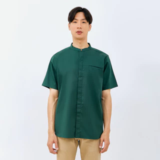 M231 Kemeja Pria Koko Shanghai Polos Pendek Hijau 1972B