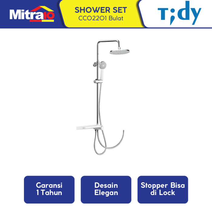 Jual Tidy Shower Tiang Stainless Kolom Bulat Dengan Rak Sabun Mandi