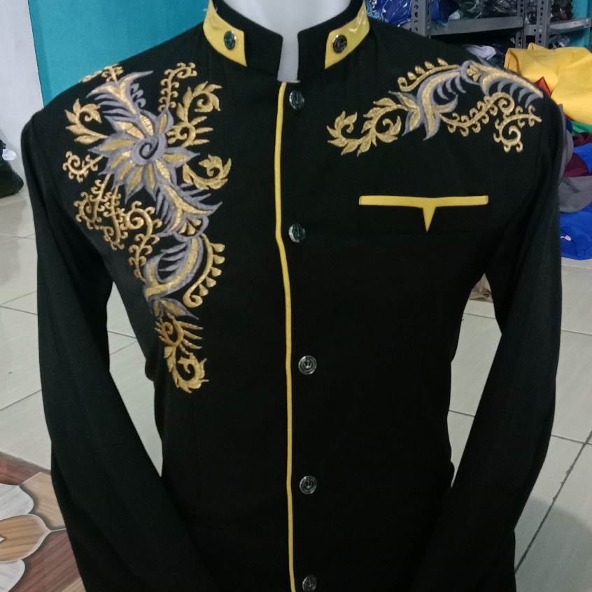 Jual Jasko Pria Dewasa, Jasko Moderen ,jasko(jas Koko) Hitam Lis Kuning Bordir Motif Mawar ...