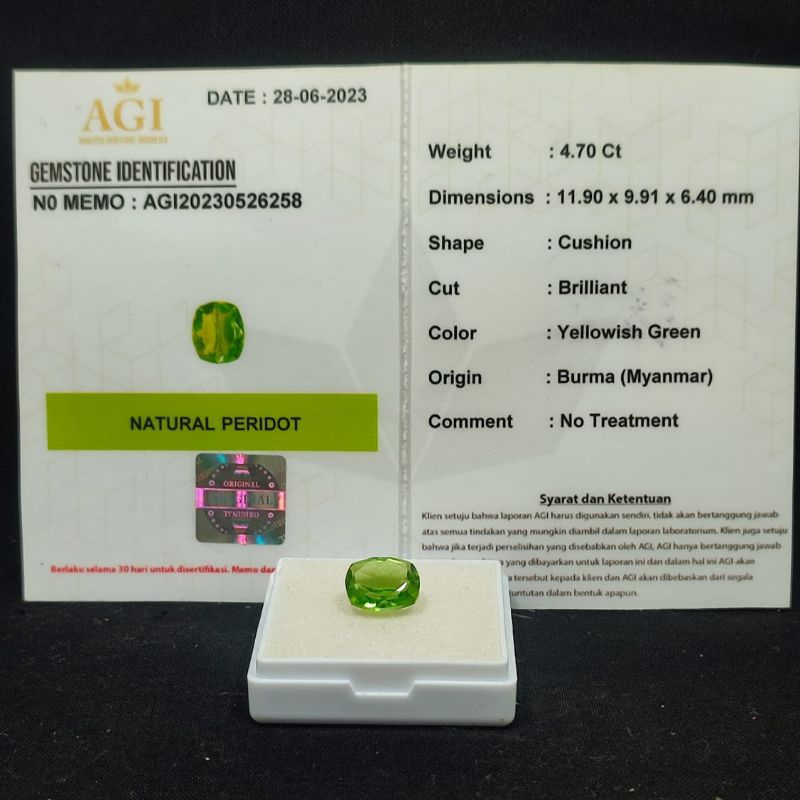 Jual Batu Permata Green Peridot Asli Natural Lengkap Dengan Sertifikat Memo Lab Agi Shopee 8363