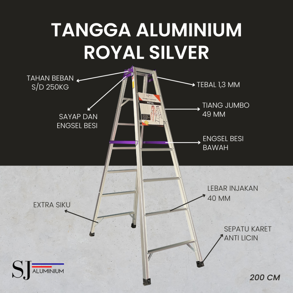 Jual ROYAL - Tangga Lipat Aluminium Ladder Silver / Multifungsi ...