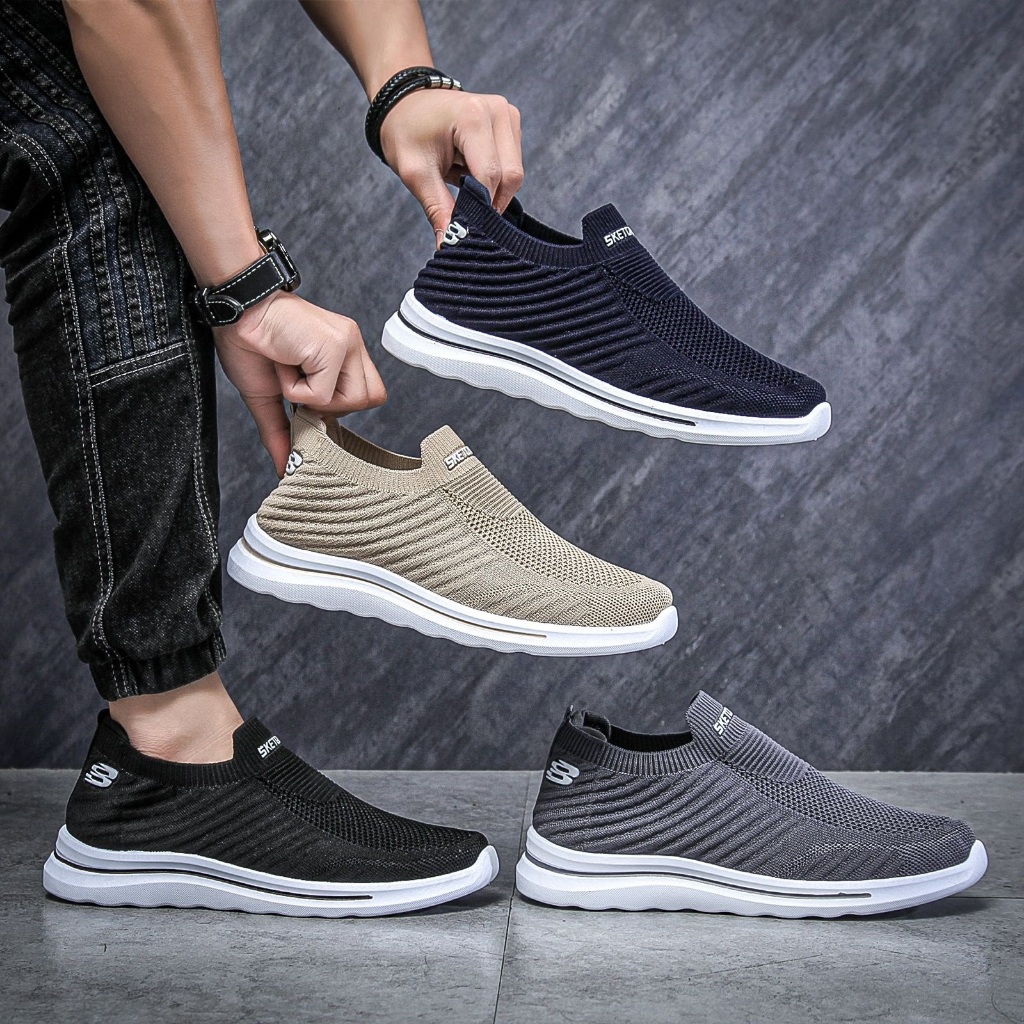 Jual Esse Sepatu Sneakers Slip On Kanvas Rajut Pria Tanpa Tali Casual