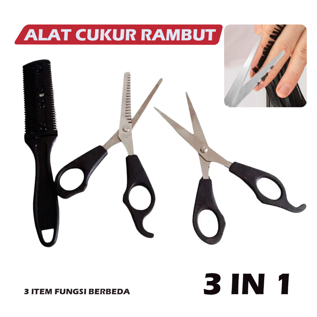 Jual 3in1 Gunting Rambut Salon / Set Gunting Sasak Alat Cukur Rambut ...
