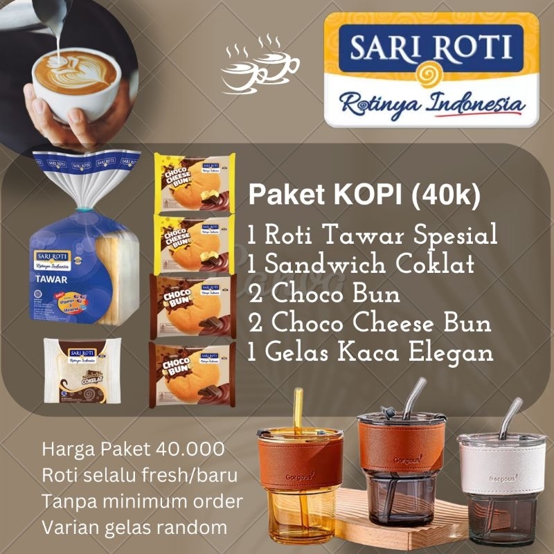 Jual Sari Roti 40k Paket TEH / KOPI dg Gelas Kaca Elegan | Shopee Indonesia