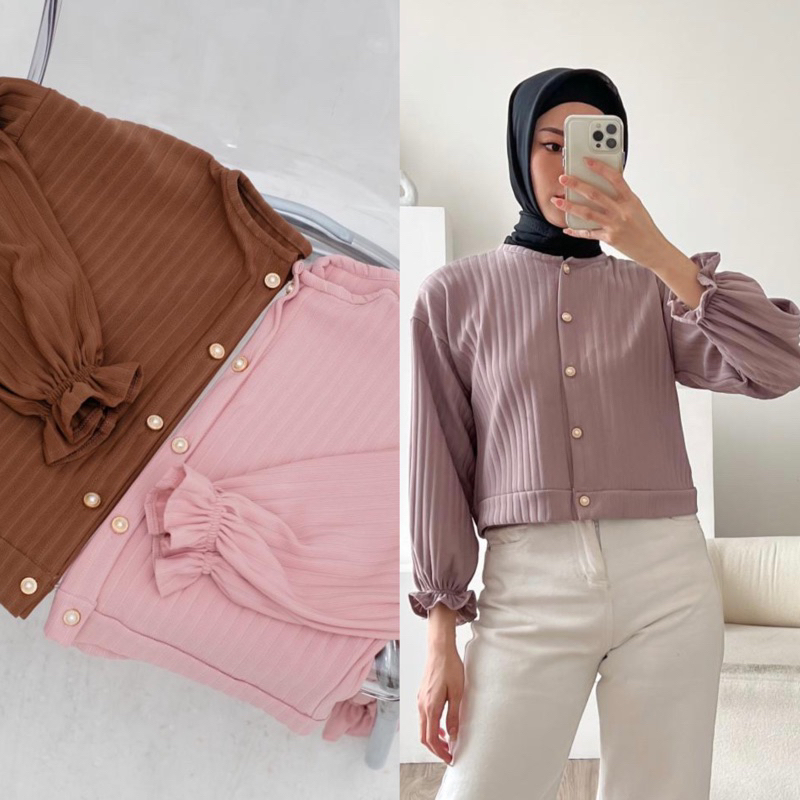 Jual 𝐁𝐘 𝐀𝐃𝐈𝐍𝐃𝐀 Blouse Button Top Kancing Rib Knit Vintage Cardigan ...