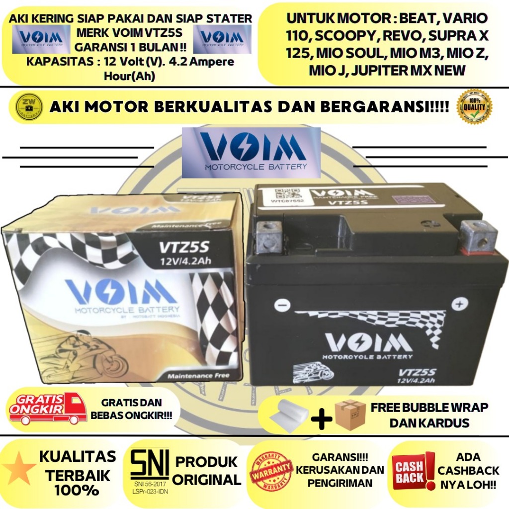 Jual AKI MOTOR BEAT, VARIO 110, SCOOPY, SPACY, REVO, BLADE GTZ5S VOIM