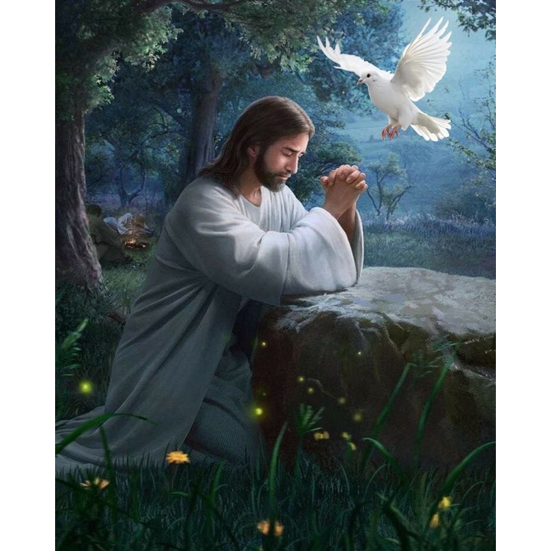 Jual lukisan cetak gambar Yesus berdoa ditaman getsemani plus bingkai