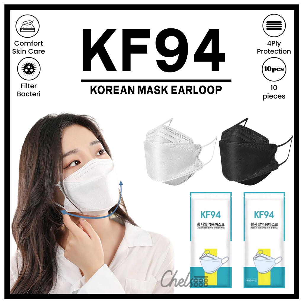 Jual Masker Korean Mask Kf94 Earloop 4ply 10 Pcs Shopee Indonesia