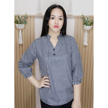 JJJ LYN Blouse Naysoo Atasan Wanita Motif Kotak Atasan Kerja Atasan Kasual
