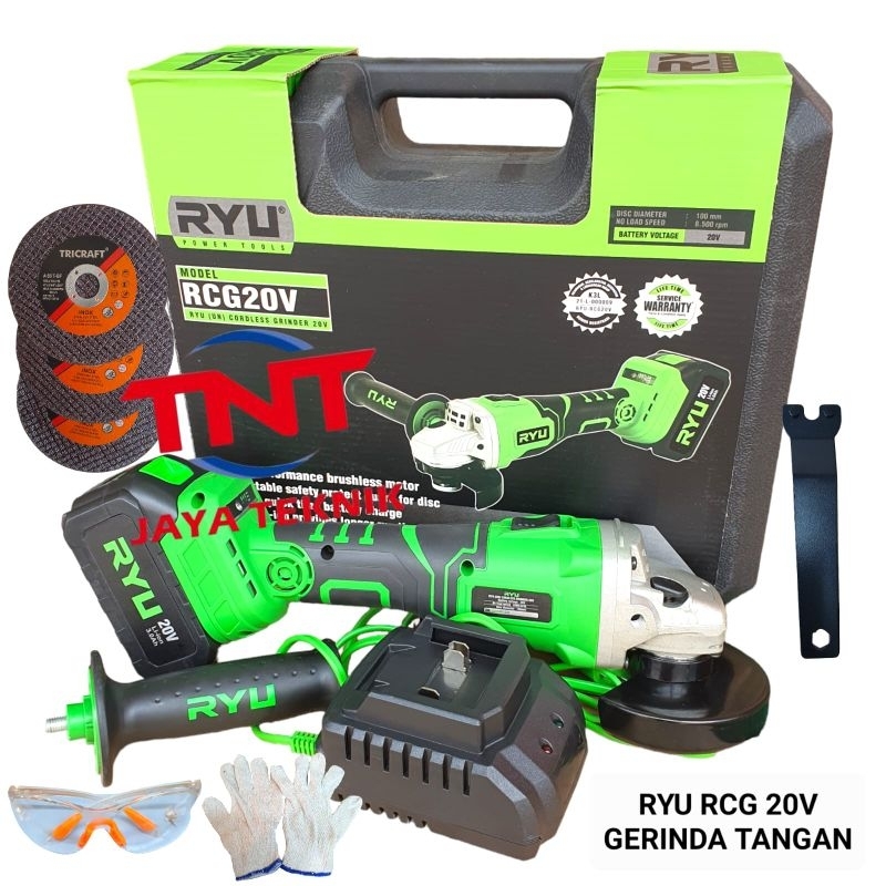 Jual MESIN GERINDA TANGAN 4 INCH CORDLESS RYU RCG 20V / MESIN GURINDA ...