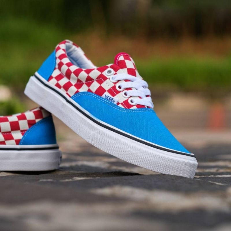 Jual Original Vans Era Two Tone Checkerboard Imperial Blue White Shopee Indonesia