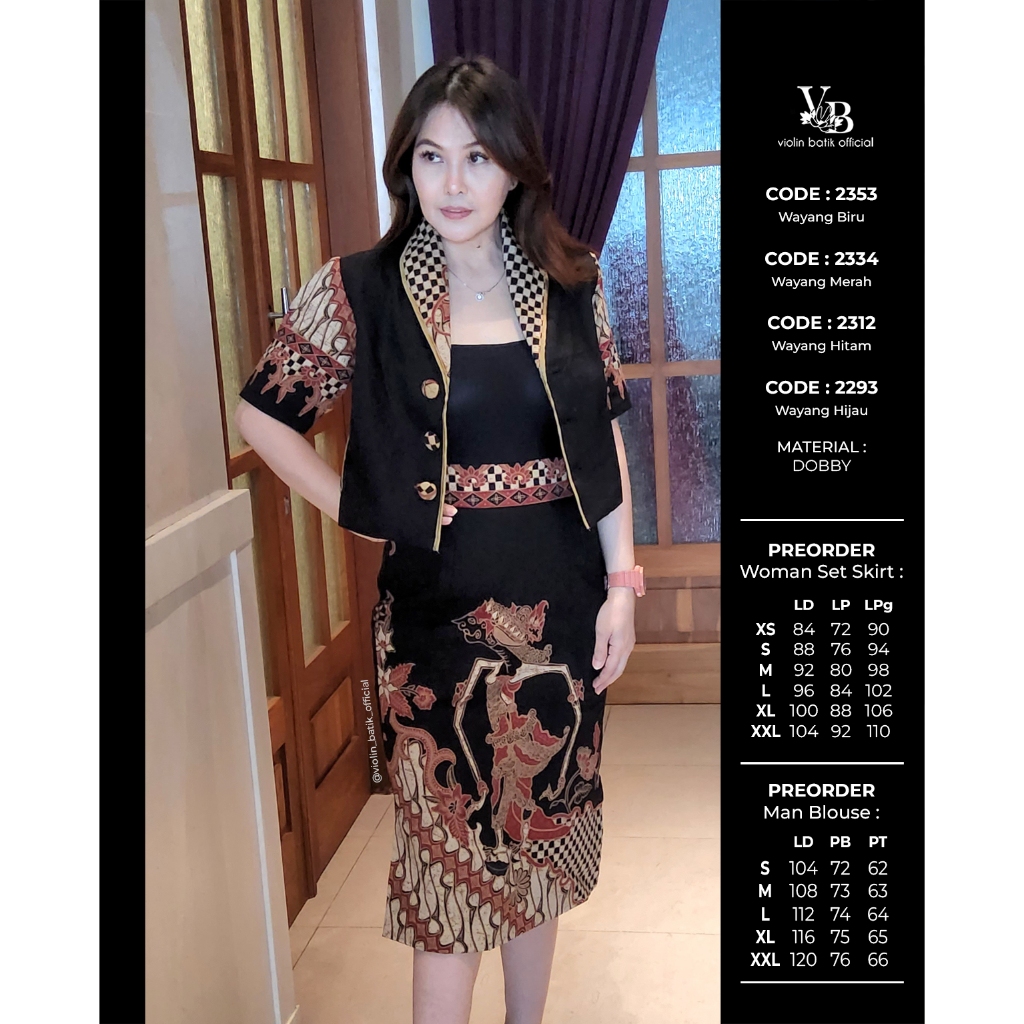 Jual Stelan Batik Dobby Blazer Rok Wayang Hitam 2312 | Shopee Indonesia