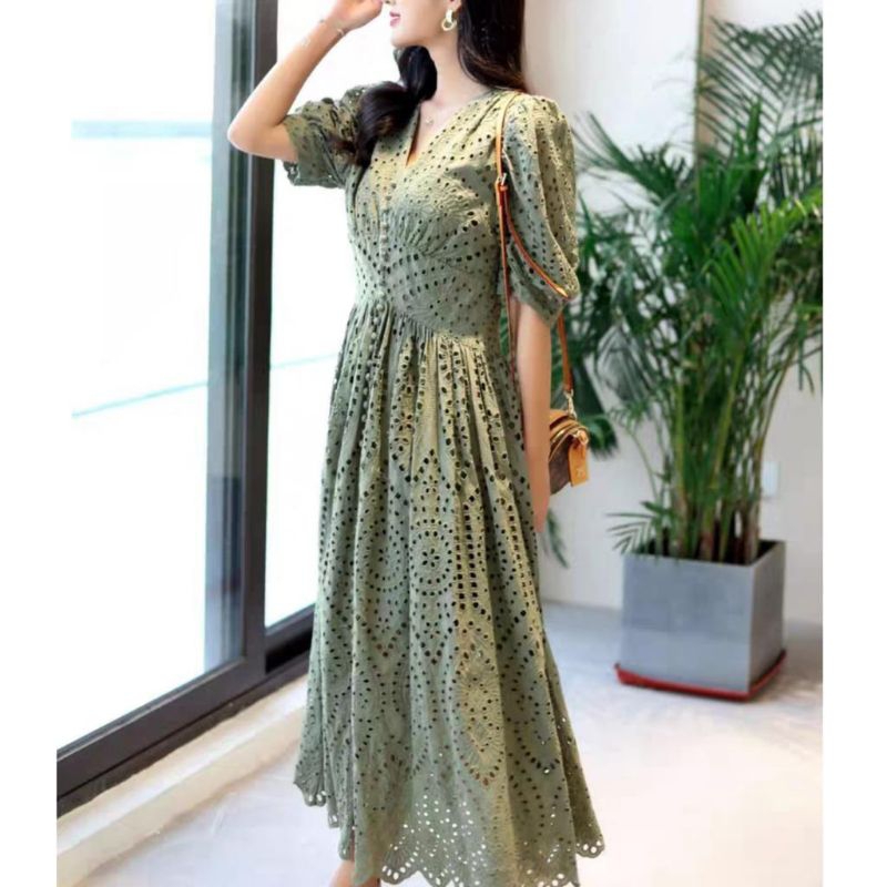 midi dress bangkok remaja Kalea Midi Dress Wanita Tangan Pendek Viral Casual Dewasa