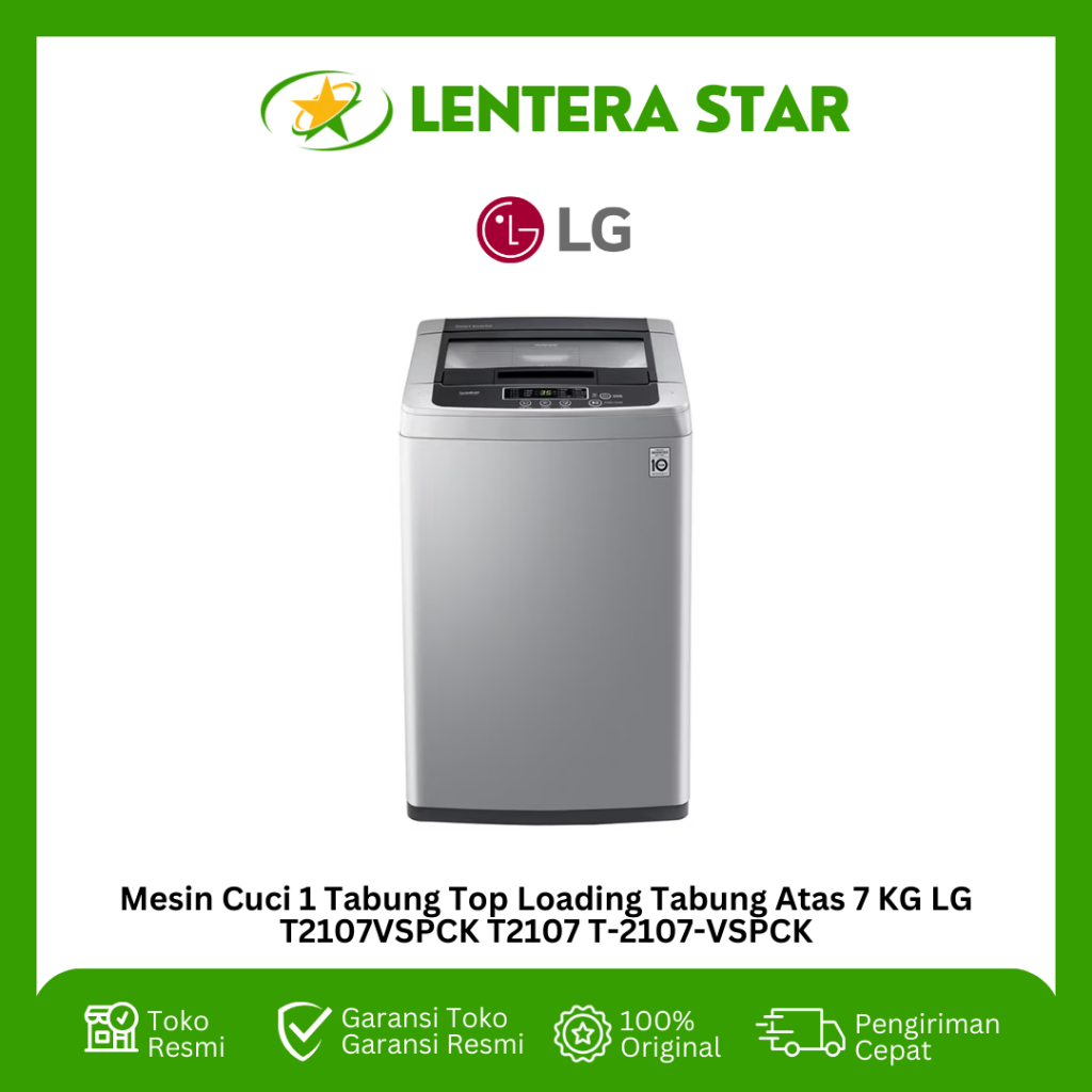 Jual Mesin Cuci 1 Tabung Top Loading Tabung Atas 7 KG LG T2107VSPCK ...