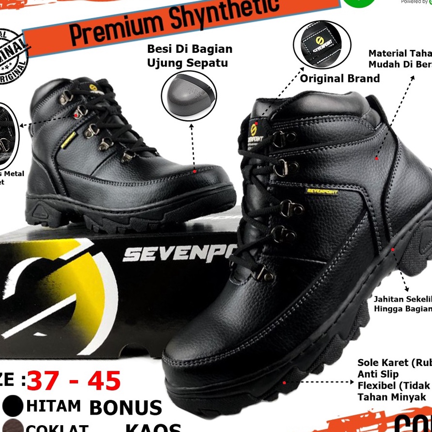 Jual Sepatu Safety Boots Pria Wanita Original Sevenpoint Septy Ujung Besi Kerja Proyek Lapangan