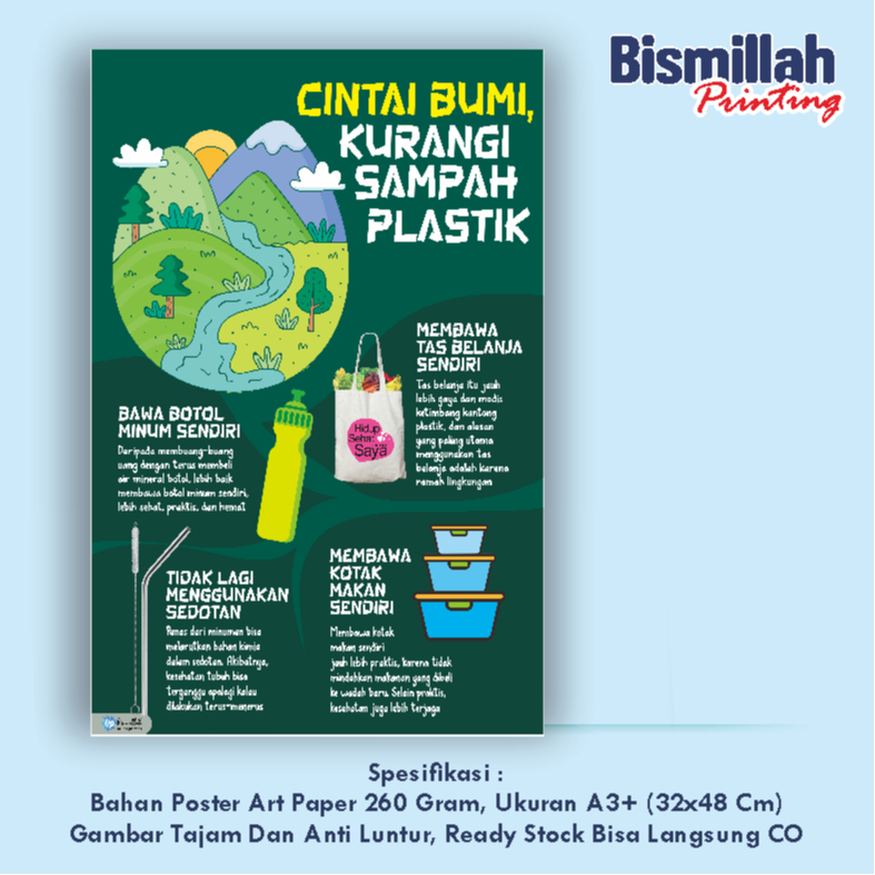 Jual Poster Kesehatan Cintai Bumi Kurangi Sampah Plastik | Shopee Indonesia