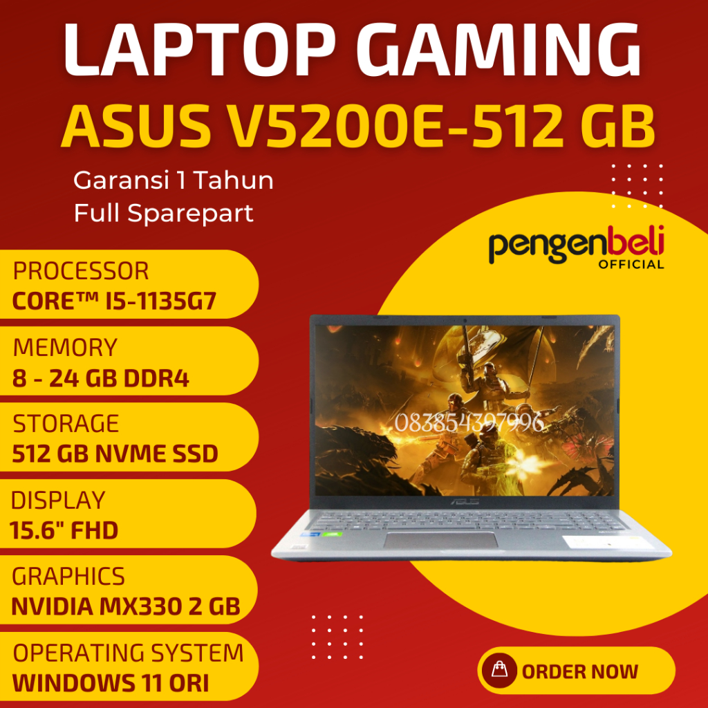 Jual Asus Vivobook V5200e [core I5 1135g7 Ram 8 24gb 512gb Ssd