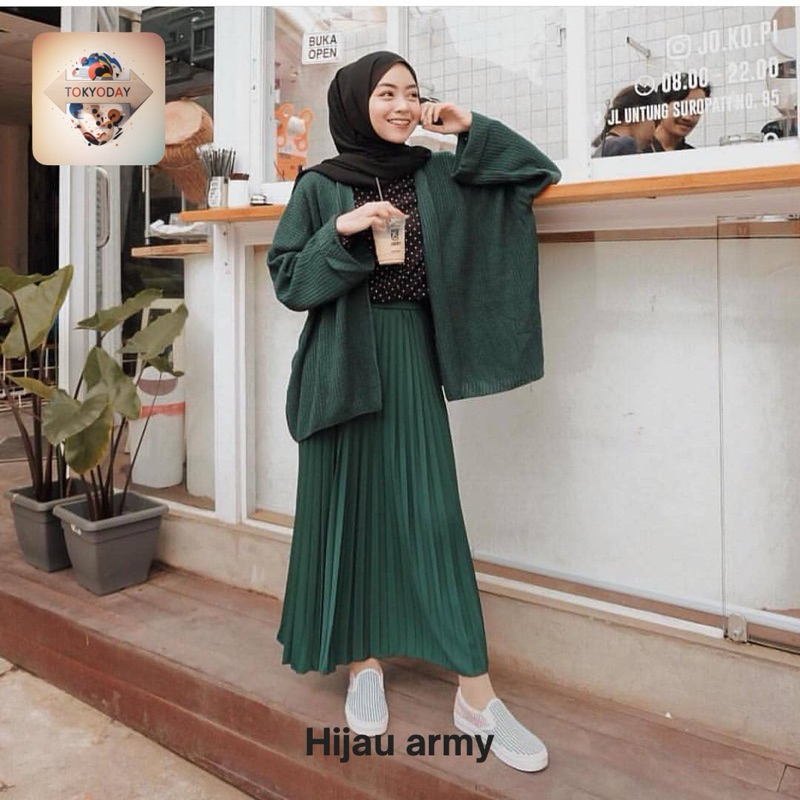 Jual Rok Korean Style Outfit Hijab Rok Panjang Rok Plisket Hijau Botol Shopee Indonesia 2042