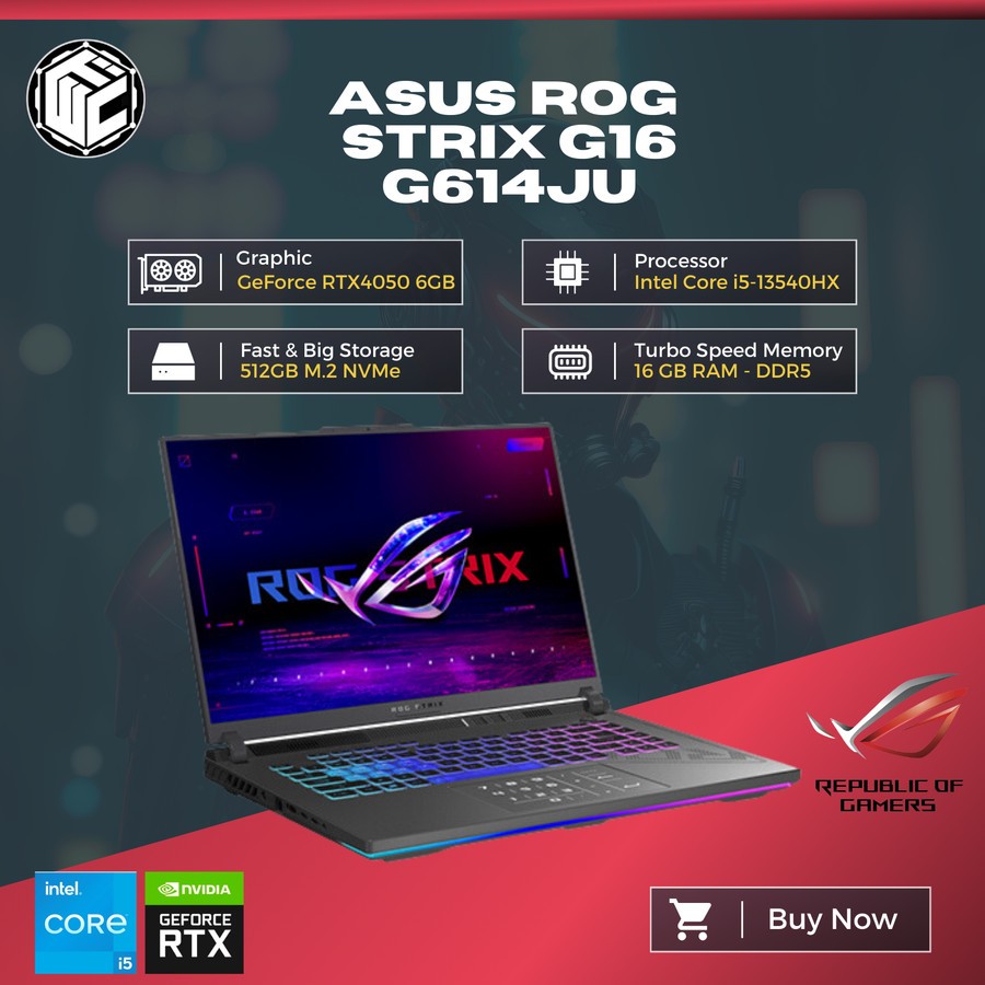 Jual Laptop ASUS ROG STRIX G16 G614JU i5-13540HX 16GB 512GB RTX4050 6GB
