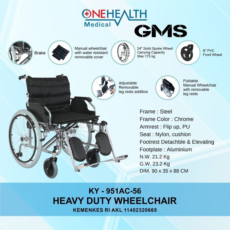 Jual Onehealth Kursi Roda Jumbo KY-951AC-56 / Heavy Duty Wheel Chair ...
