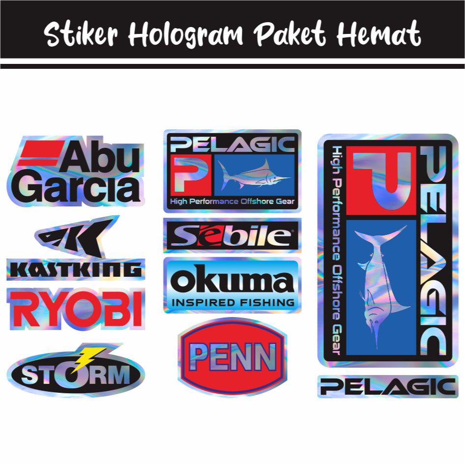 Sticker Mancing Terlaris isi 4 Pcs Brand Logo Pancing Hologram