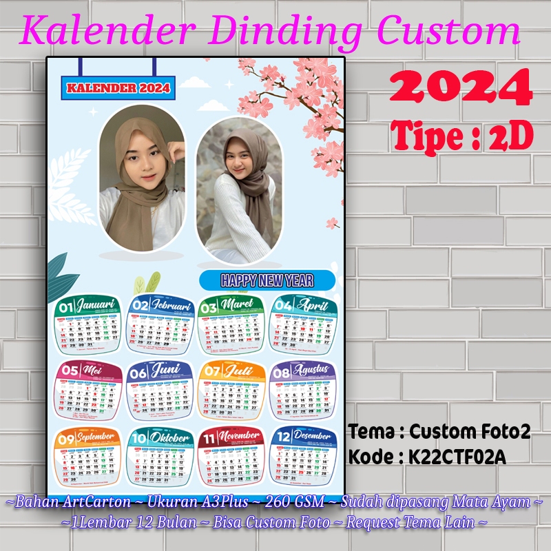 Jual Kalender 2024 Foto Sendiri Design Custom Ukuran 32x48cm Gantungan ...