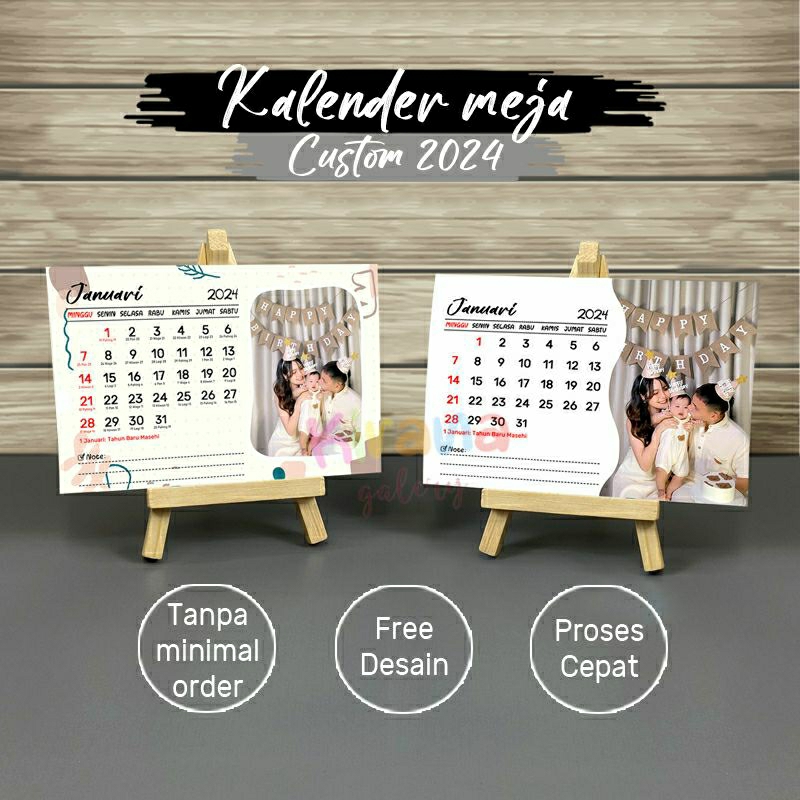 Jual Kalender Meja 2024 Custom Foto Easel Stand Kayu Mini Ukuran A6 ...