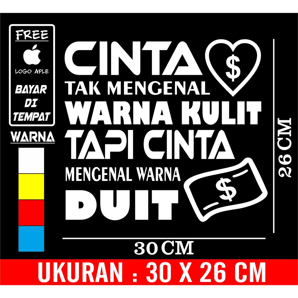 Jual Cuting sticker mobil stiker kata kata cinta tak mengenal warna ...