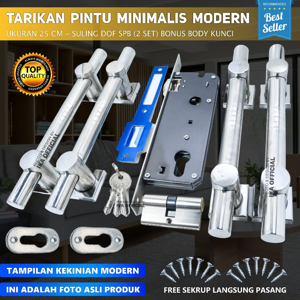 Jual Paket Handle pintu rumah 25 cm body kunci pelor murah minimalis ...