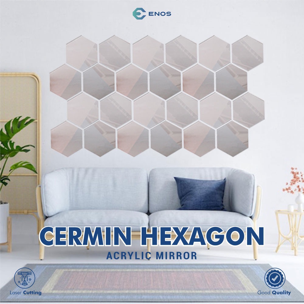 Jual Cermin Hexagonal Cermin Dekorasi Ruangan Acrylic Mirror Kaca