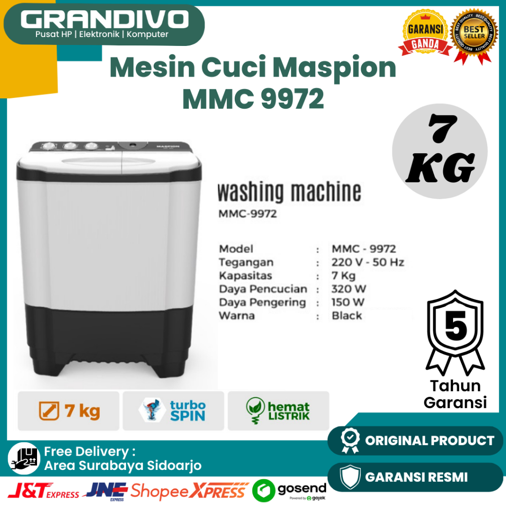 Jual MASPION MMC 9972 MESIN CUCI 2 TABUNG 7 kg MMC9972 Garansi Resmi ...