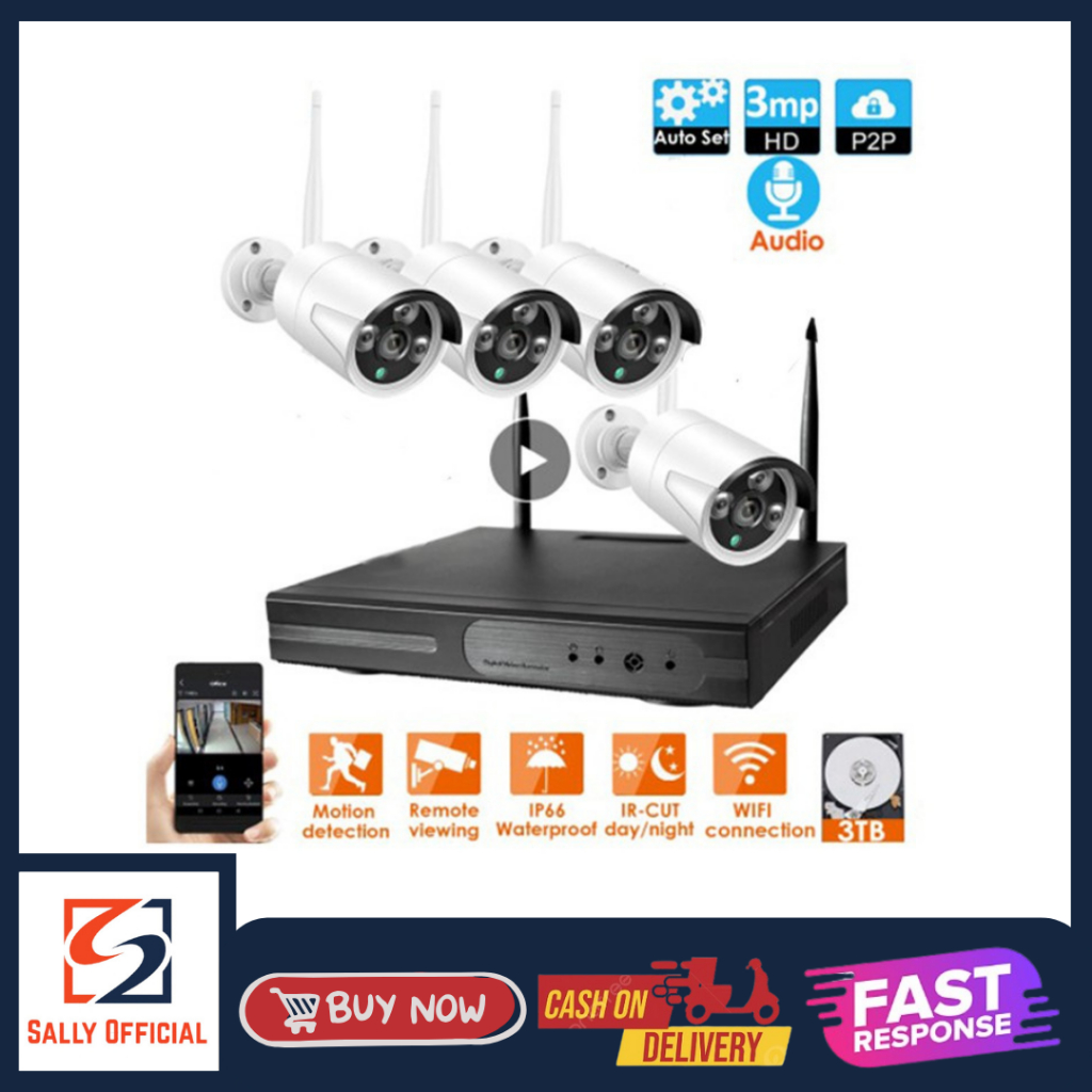 NVR KIT 4CH Wireless Paket IP Camera CCTV Tanpa Kabel 4 Channel 3MP
