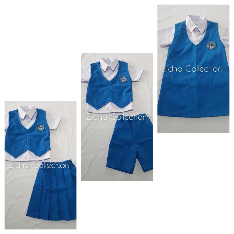Jual Setelan Biru Putih Rompi Pendek Celana Rok Dress Seragam Sekolah ...