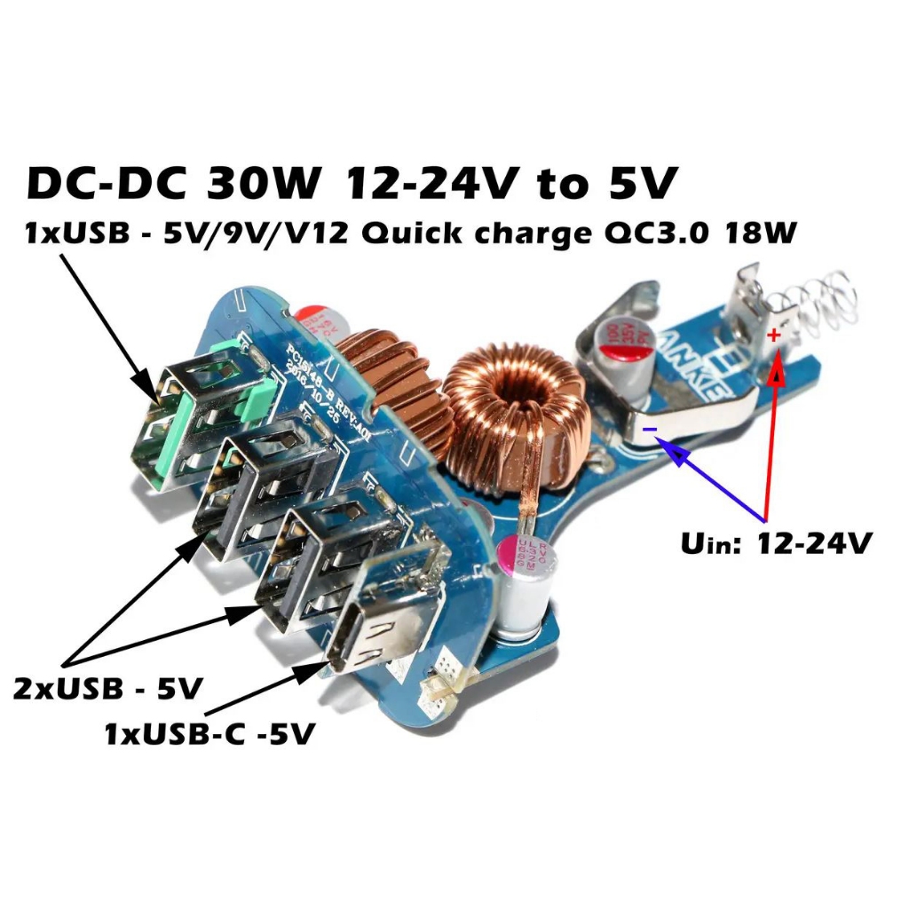 Jual Modul Charger Mobil Anker PowerDrive+ 4 Port QC3.0 Input 12 -24V ...