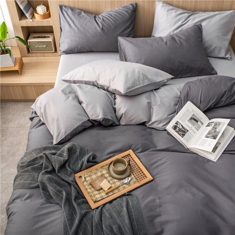 Jual Bedcover set bed cover 1 set Selimut Ukuran Lengkap Polos Abu