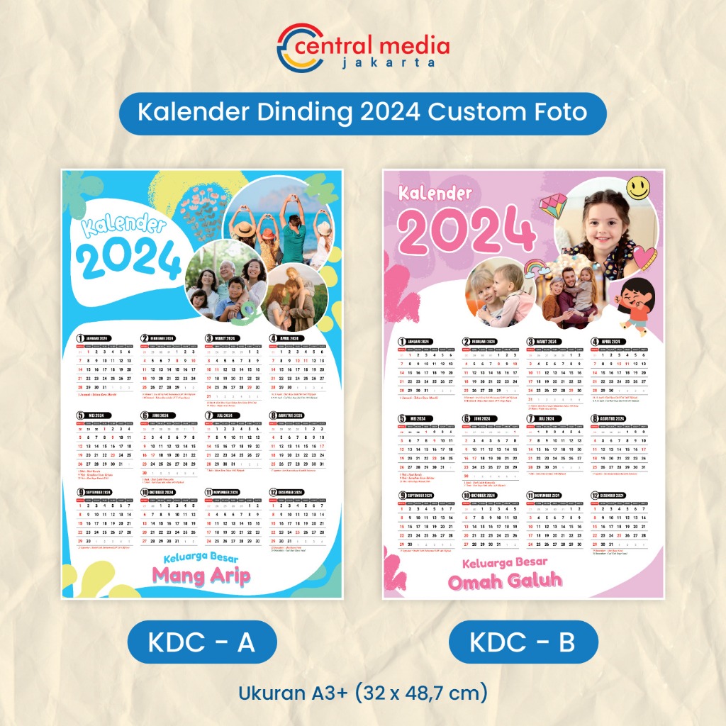 Jual Cetak Kalender Dinding 2024 Poster Custom Foto AC 260 1 Lembar 12 ...