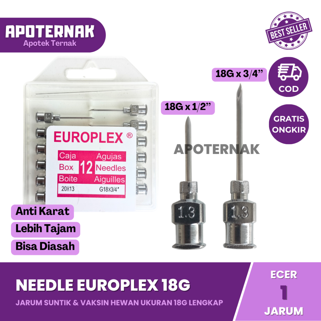 Jual JARUM EUROPLEX 18G ECER 1 Jarum | Needle Syringe Europlex | Needle ...