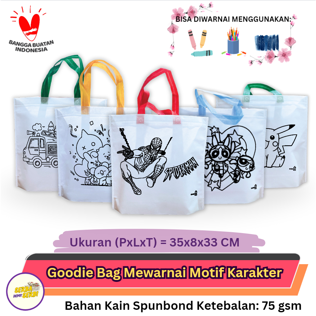 Jual Goodie Bag Tas Mewarnai Spunbond 33x35x8 Landscape Motif Lucu