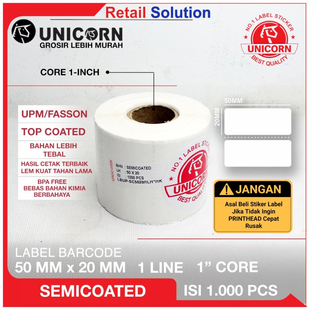 Jual Stiker Barcode Label Semicoat 50 x 20 / 50x20 / 50x20mm Isi 1000 ...