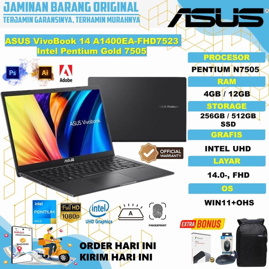 Jual Laptop Gaming Asus Vivobook 14 A1400ea Fhd7523 Intel Pentium Gold 7505 20gb 512gb 140 Fhd 5253