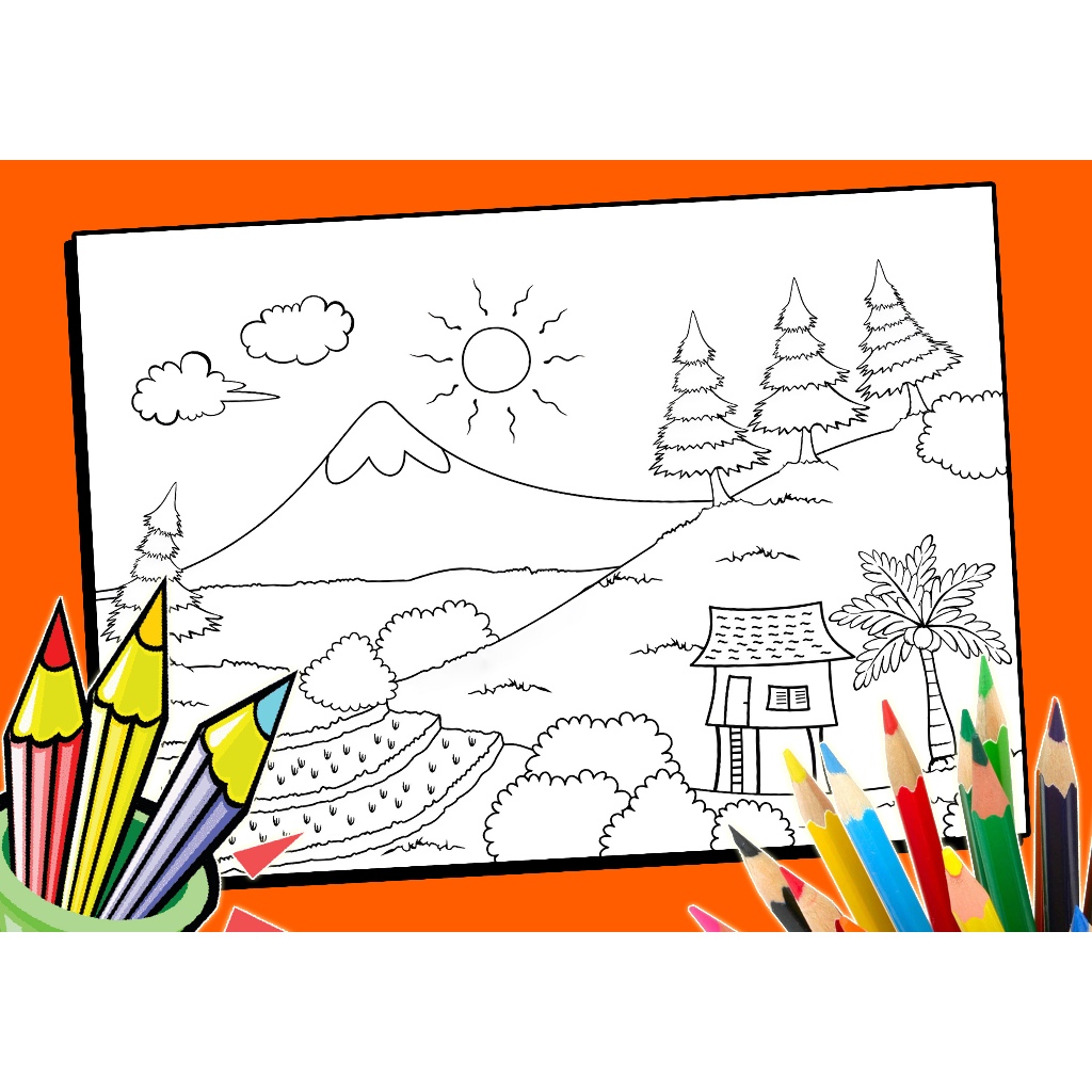 Jual Kertas Gambar Mewarnai Tema PEMANDANGAN ukuran A4 | Shopee Indonesia