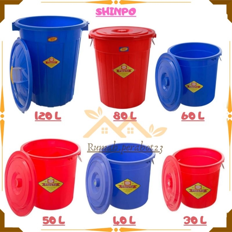 Jual Shinpo Ember Plastik Tutup 30 40 50 60 80 120 Liter Ember Plastik Besar Murah Tebal 9963