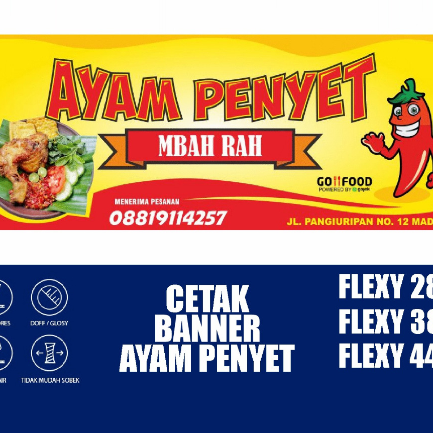 Jual Spanduk ayam penyet free design banner ayam penyet costume