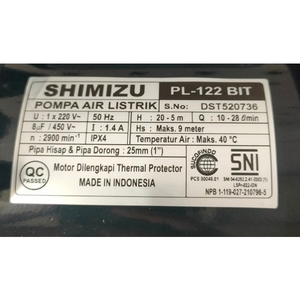 Jual POMPA AIR SHIMIZU PL-122BIT NON OTOMATIS PL 122 BIT | Shopee Indonesia