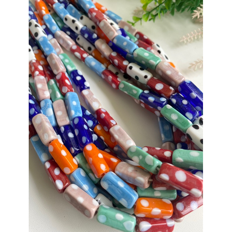 Jual Manik kaca jombang balok polkadot/java glass beads/beads handmade