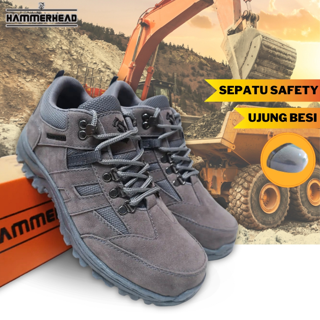 Jual Ujung Besi Sepatu Pria Safety Boots Thresher Hammerhead All Grey Low Shopee Indonesia