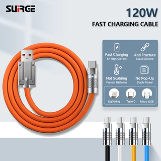 SUIRGE 120W Fast Charging Cable Zinc Alloy Liquid Silicone USB Type C Lightning Micro USB QC Charging Cable
