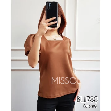BL11788 Blouse Wanita Scuba Tangan Pendek Motif Polos Casual 11788