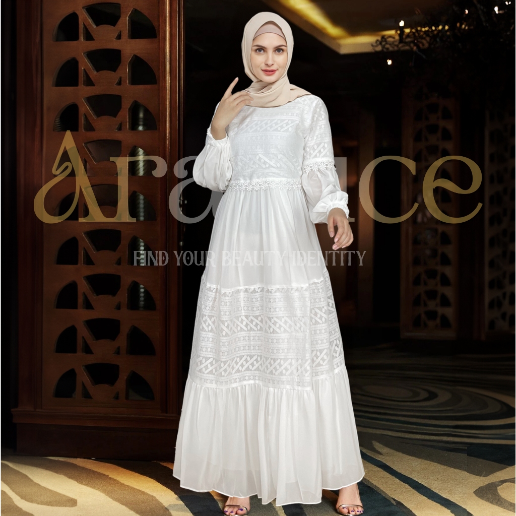 Jual Baju Dress Gamis Putih Wanita Muslim By ARRALUCE Kekinian Terbaru ...