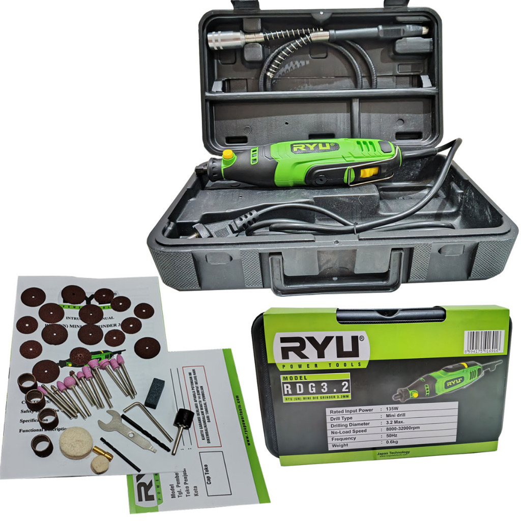 Jual RYU RDG 3.2 Mini Die Grinder Set 40 Pcs Gerinda Bor Turner Listrik